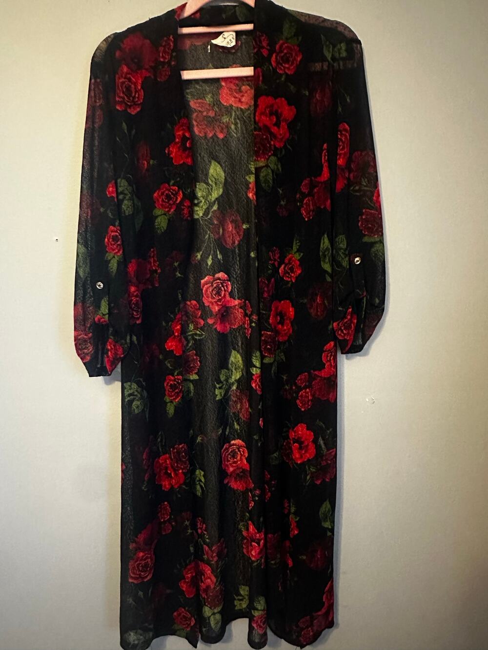Ember Sheer Black Rose Floral Duster 90s Gothic Boho S